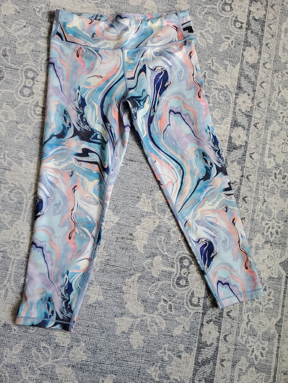 Athleta Kids Marble-Print Leggings in Pastel Blue, Pink, and Navy